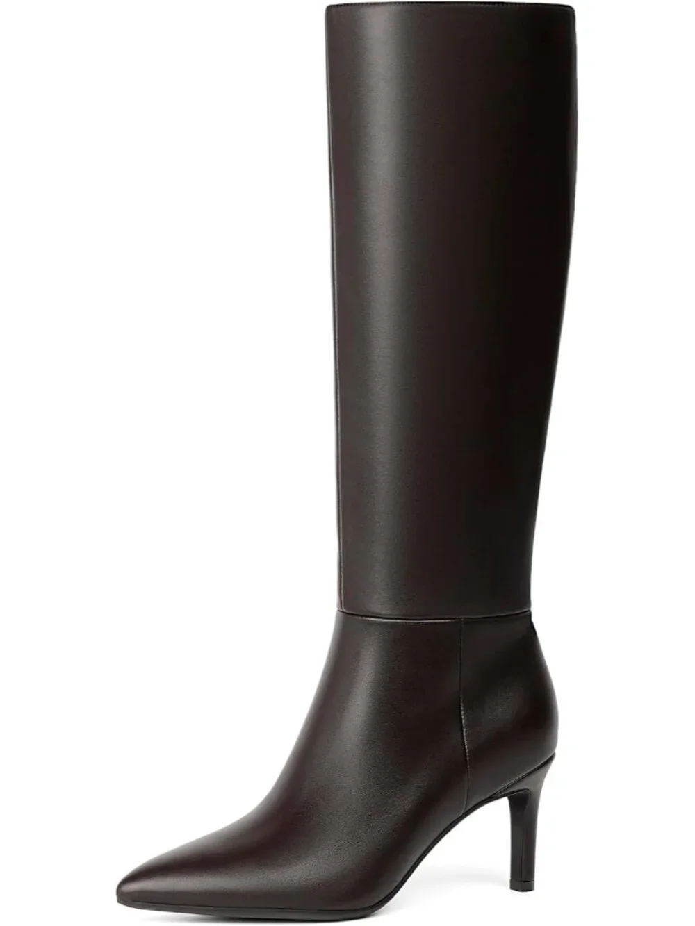 Women Chocolate Fleece Pointed Toe Faux Leather Stiletto Heel Over The Knee Boot